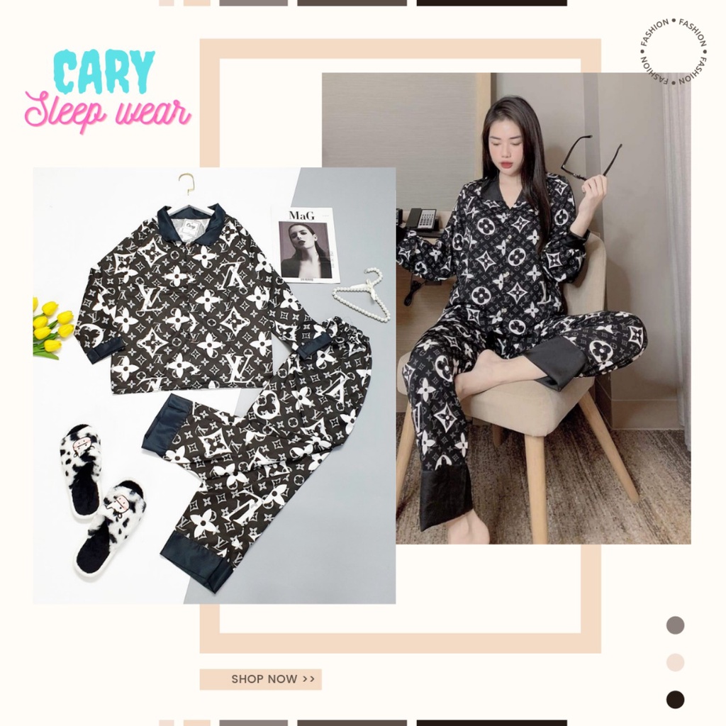 Đồ bộ nữ pijama mặc nhà CARY ,bộ ngủ dài tay cổ sen dễ thương bigsize cao cấp chất dày ấm