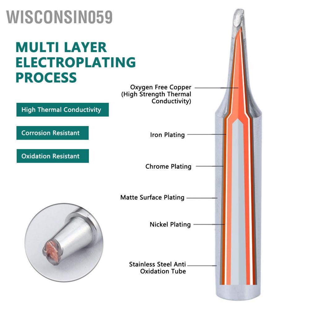 Wisconsin059 5PCS Soldering Iron Tip Internal Heating Constant Temperature Copper Electric Welding Heads