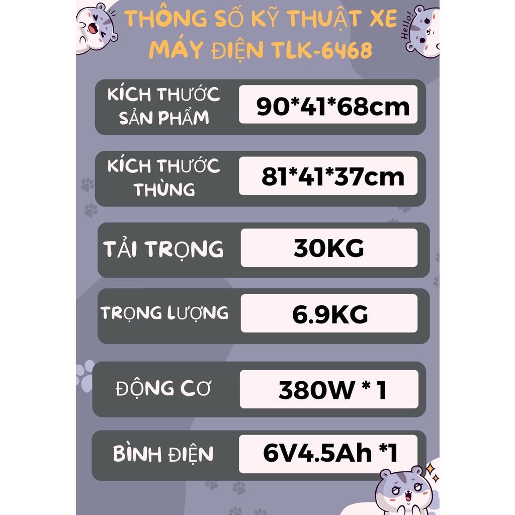 Xe máy điện trẻ em, xe máy điện Vespa cho bé TILO KIDS TLK-6468 có đèn nhạc siêu dễ thương