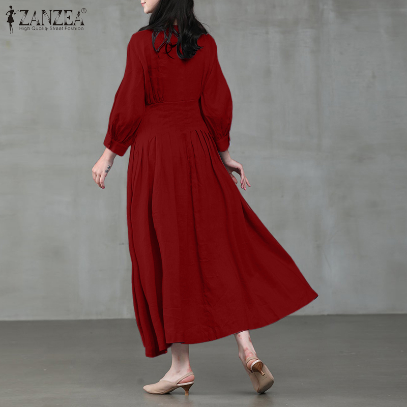 Đầm ZANZEA Cho Nữ Dài Tay Cổ Bẻ Dáng Dài Thời Trang Hàn Quốc