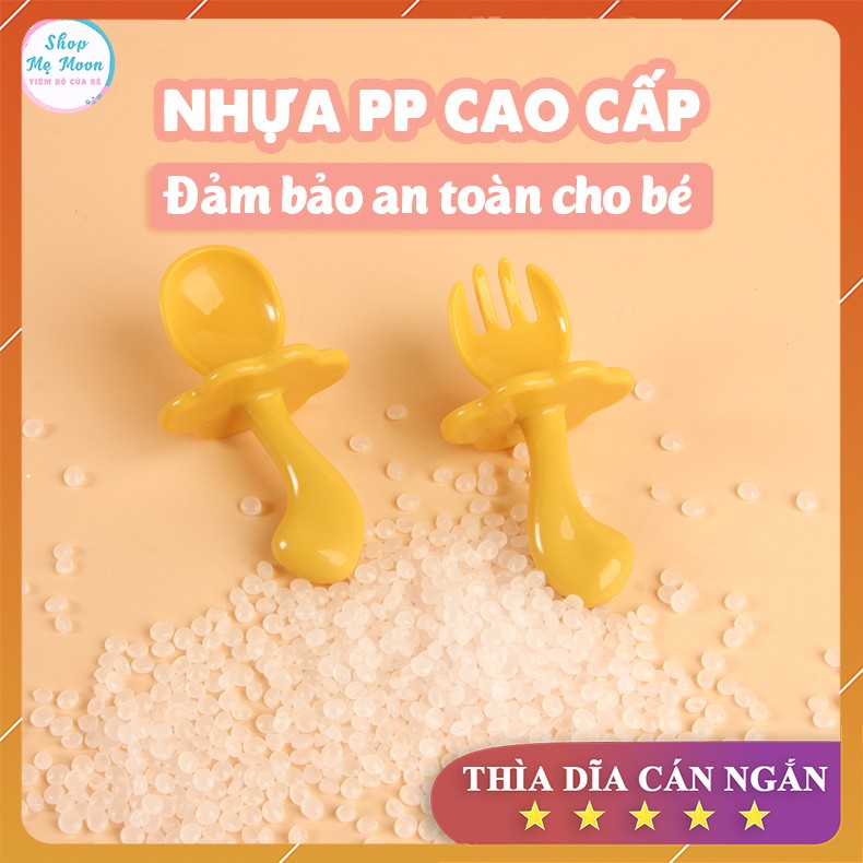 Thìa Dĩa tập xúc cán ngắn có nút chặn ăn toàn cho bé