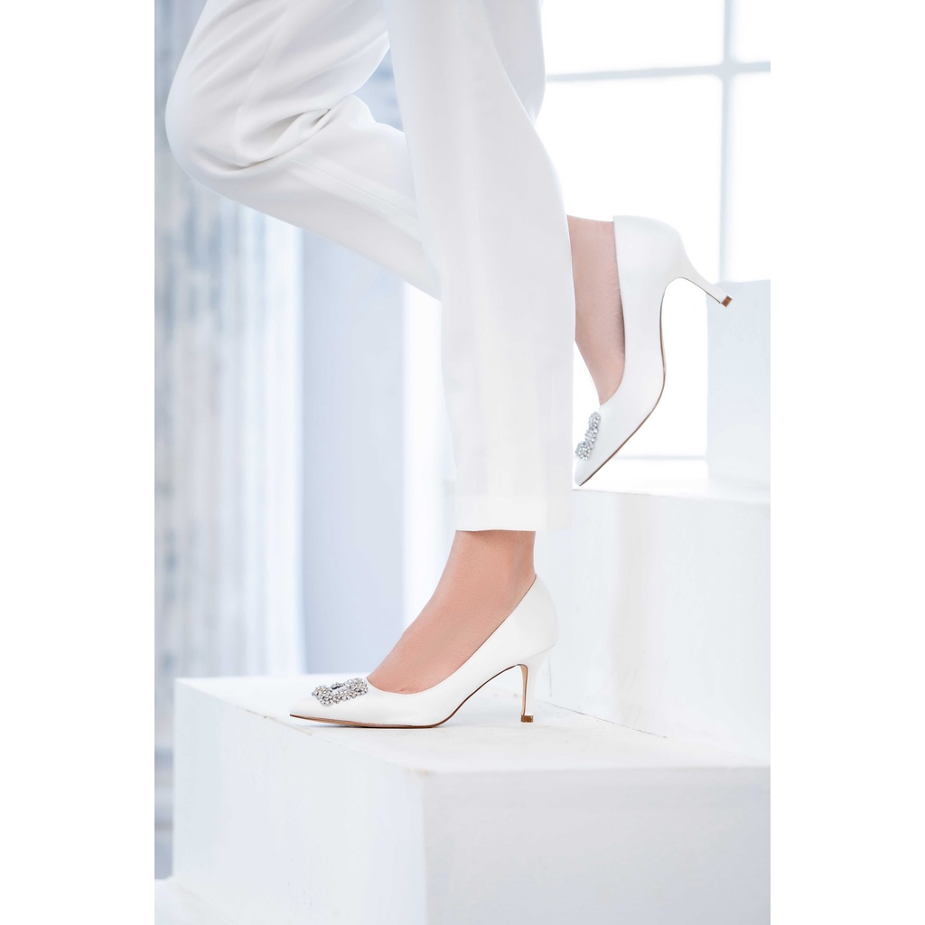 [Mã LT150 giảm 150k đơn 699k] GRACESHOES Giày cao gót, giày cô dâu Ellie màu trắng 7cm