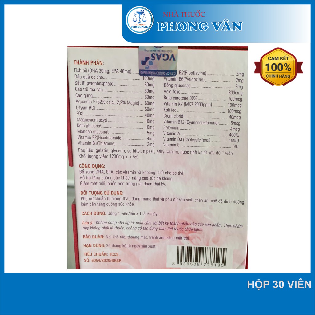 Viên tổng hợp DHA,Vitamin và khoáng chất bà bầu, phụ nữ sau sinh Babo care - An thai, Giảm ốm nghén, Chống táo bón