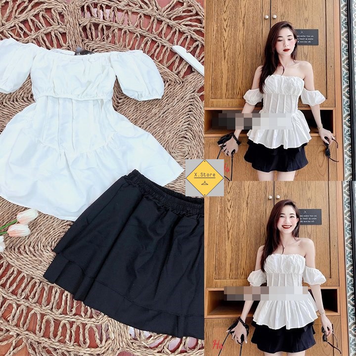 Set Bộ Trễ Vai + Váy Đen Unisex X.store Có Ảnh Thật + Đánh Giá