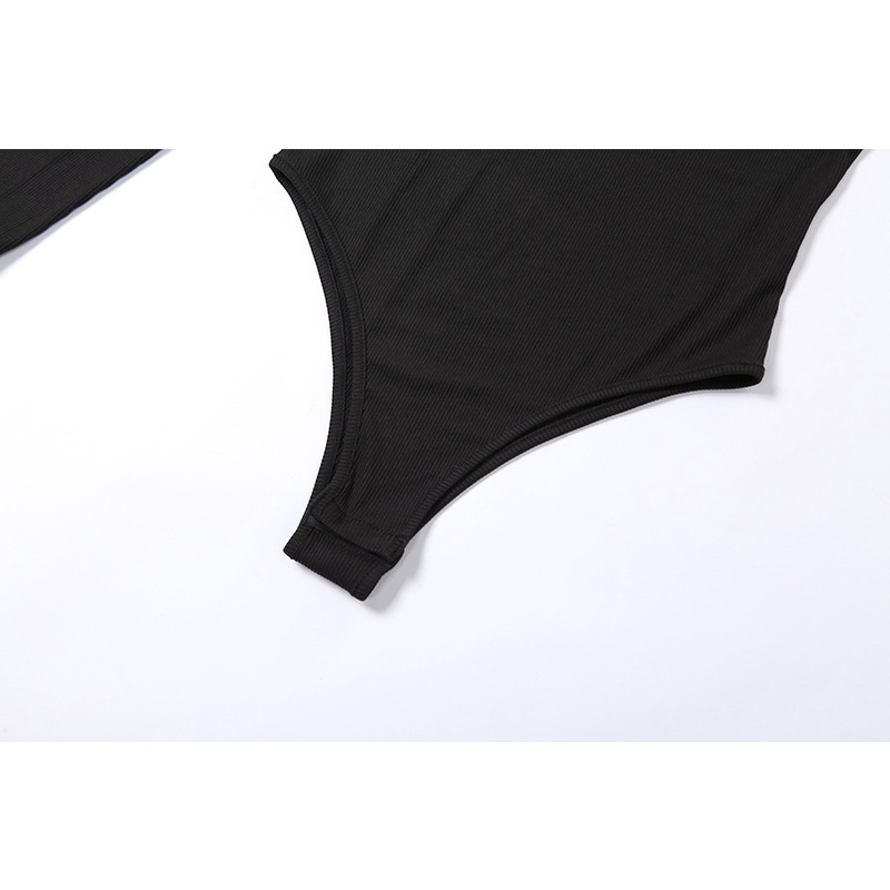 Bodysuit Tay Dài Cổ Cao Màu Trơn Thiết Kế Ôm Sát Quyến Rũ