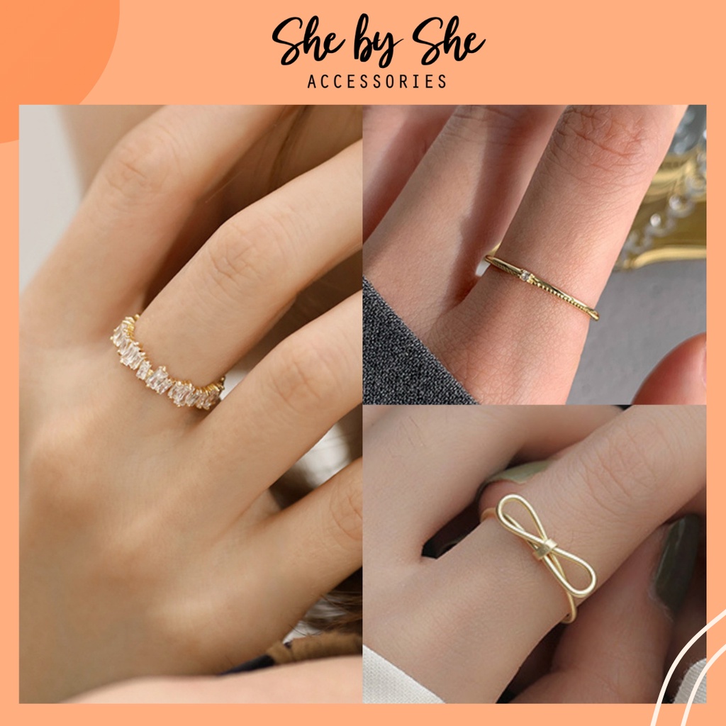 Nhẫn bạc 925 mạ vàng 14K đính xà cừ dạng hở tự điều chỉnh kích cỡ  SHEBYSHE - N13