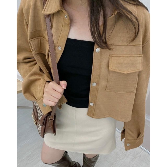 ÁO KHOÁC DA LỘN CROPTOP CÚC BẤM 1909 SIÊU TRENDY