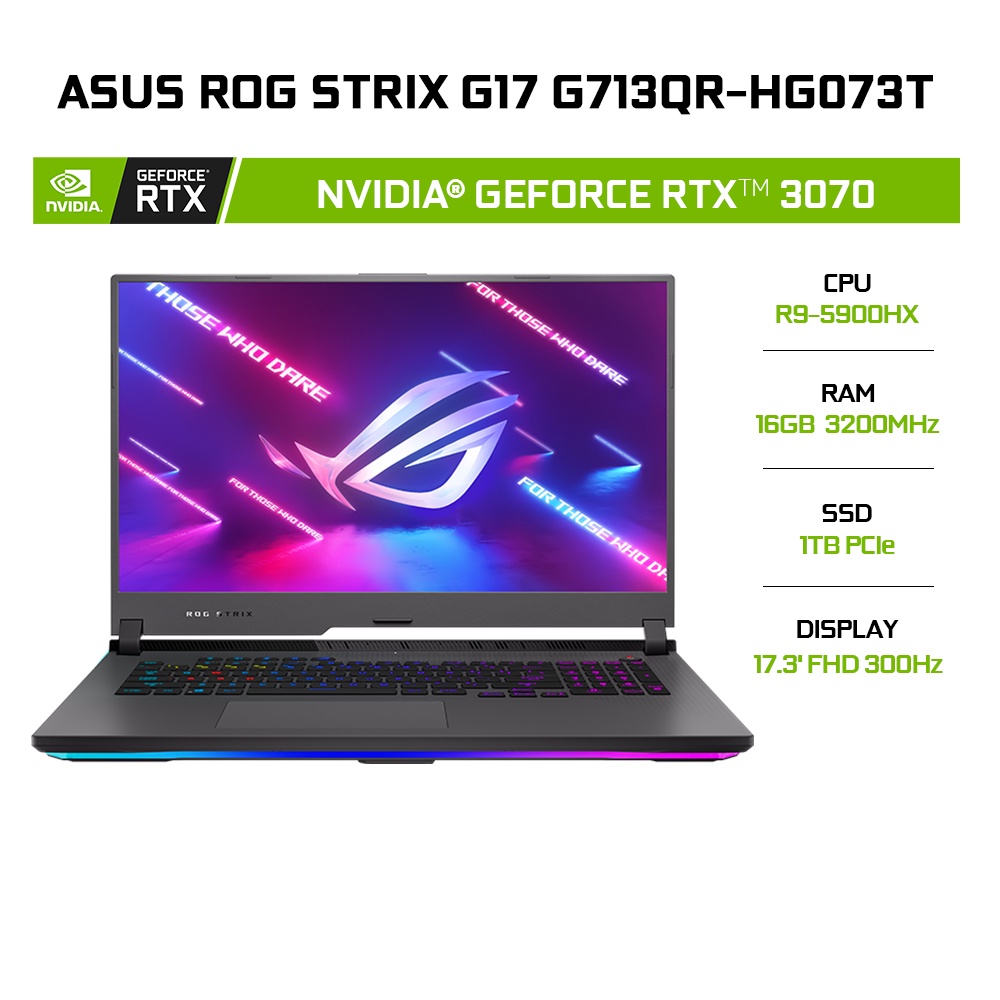 Laptop ASUS ROG Strix G17 G713QR-HG073T R9-5900HX | 16GB | 1TB | GeForce RTX™ 3070 8GB | 17.3' FHD 300Hz | W10