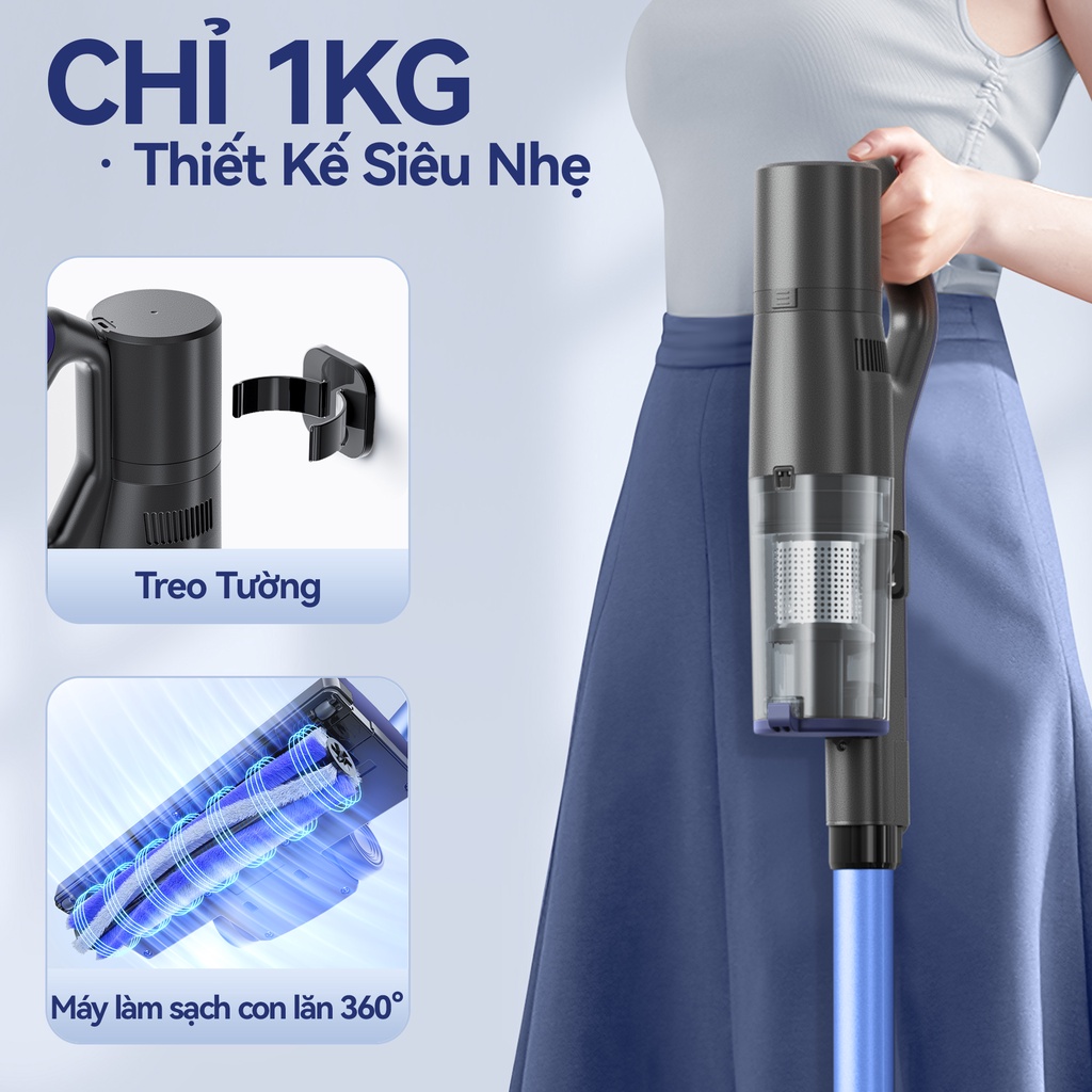 Máy hút bụi LEACCO S22 tự động không dây cầm tay hiện đại công suất cao cho gia đình và ô tô 20KPa