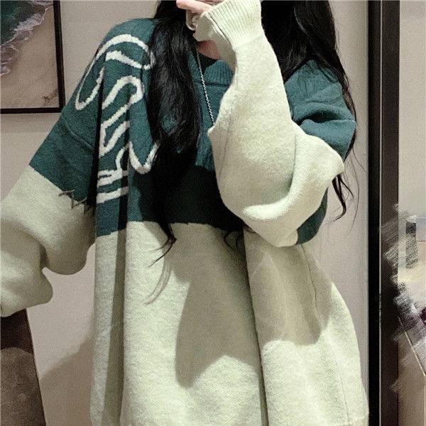 Áo Sweater dáng rộng màu sắc Retro thời trang thu đông phong cách Hàn Quốc cho nữ
