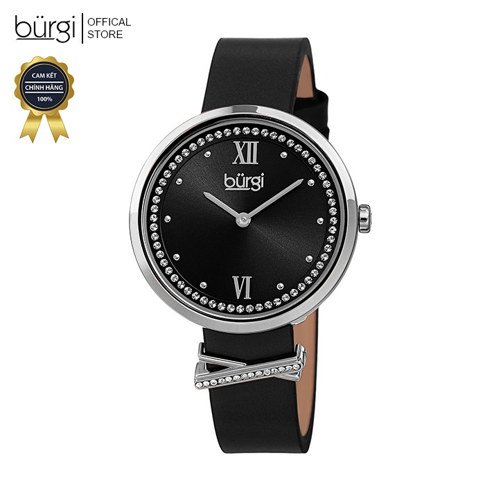 Đồng hồ thời trang nữ Burgi BUR264BK Màu Đen Điểm Xuyến Viền Đá Swarovski Dây Da 35mm
