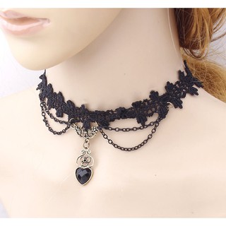 Vòng cổ nữ choker ren đen treo mặt tim xinh xắn