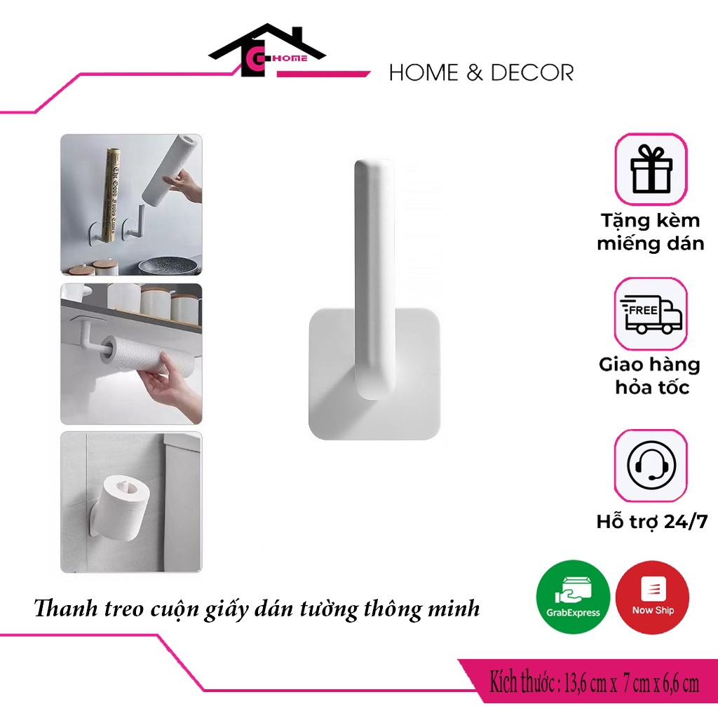 Móc dán tường chữ L đa năng dùng treo cuộn giấy,giá đỡ nắp nồi,gác thớt thông minh