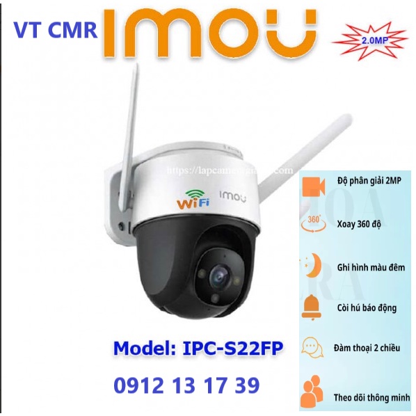 Camera IMOU wifi ngoài trời IPC- S22FP 2MP xoay 360 độ KẾT NỐI WIFI, ĐÀM THOẠI 2 CHIỀU, Hàng chính h