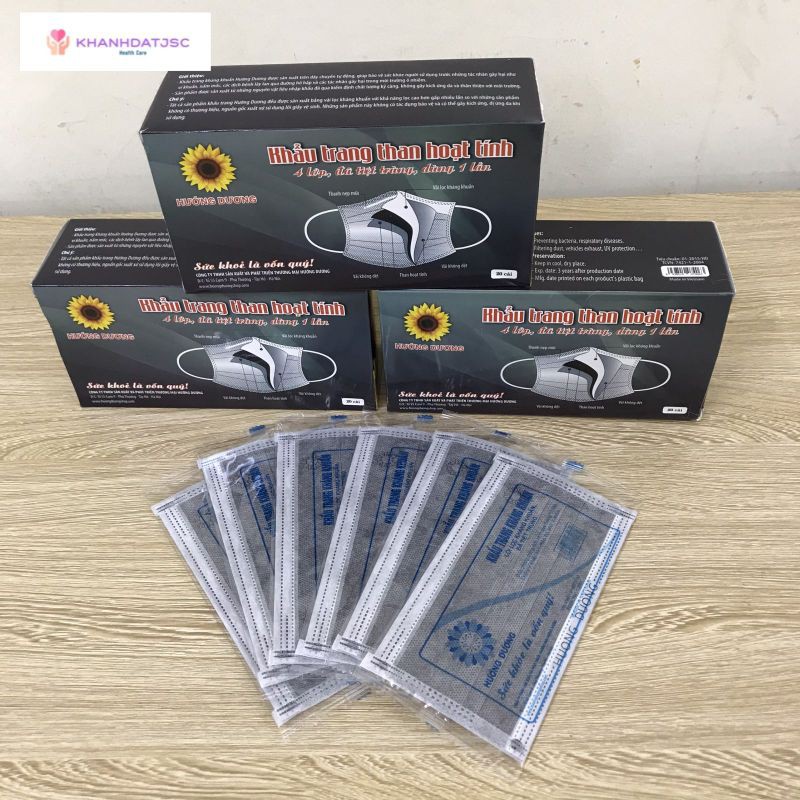 Khẩu trang kháng khuẩn Hướng Dương 4 lớp than hoạt tính 20 chiếc/ 1 hộp