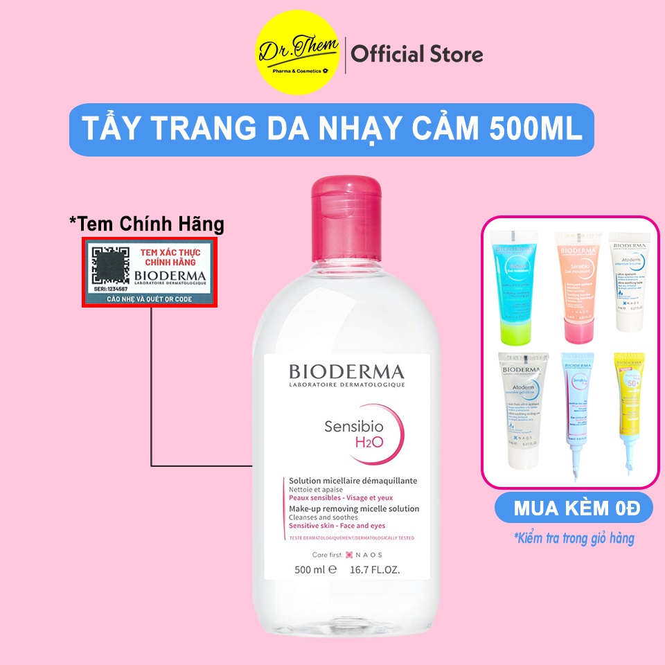 Nước Tẩy Trang Bioderma Cho Da Nhạy Cảm Sensibio H2O 100ml-250ml-500ml - Chai Hồng