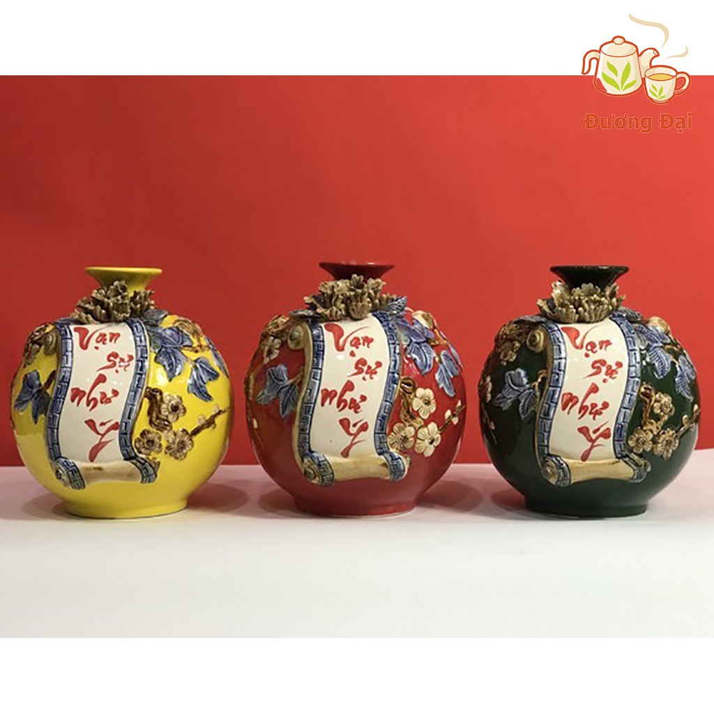 Bình Hút Lộc, Bình Hút Tài Lộc Vạn Sự Như Ý Gốm Sứ Bát Tràng Đương Đại + Tặng Kèm Đế Gỗ Hương