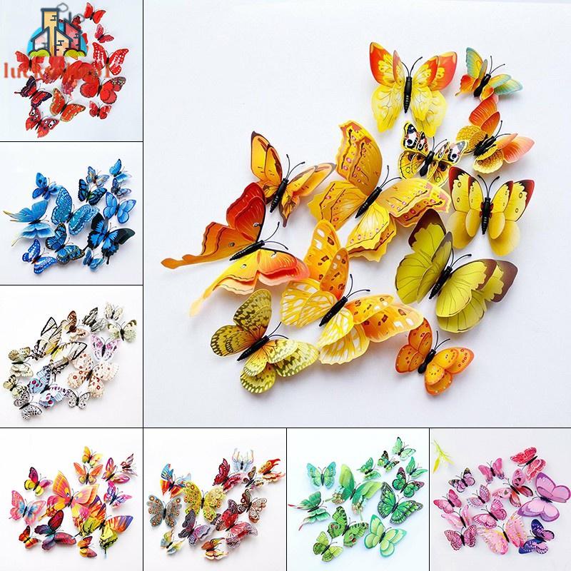 12 Bươm Bướm Dán Tường 3D Bằng Nhựa PVC Nhiều Màu Sắc Để Lựa Chọn Cho Phòng Trẻ Em #An#44635#D526c5