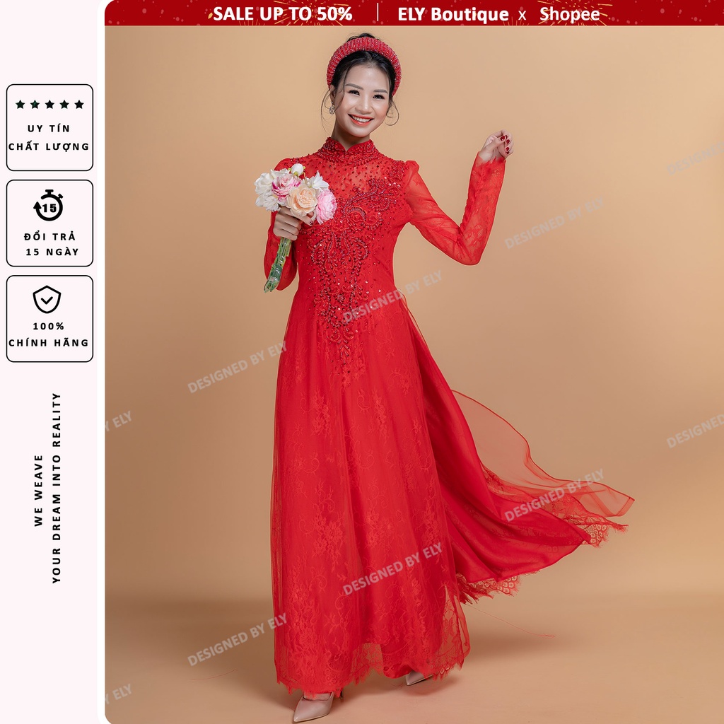 Áo dài cưới truyền thống ELY Boutique kết thủ công tinh tế chắc chắn 3 lớp 6 tà