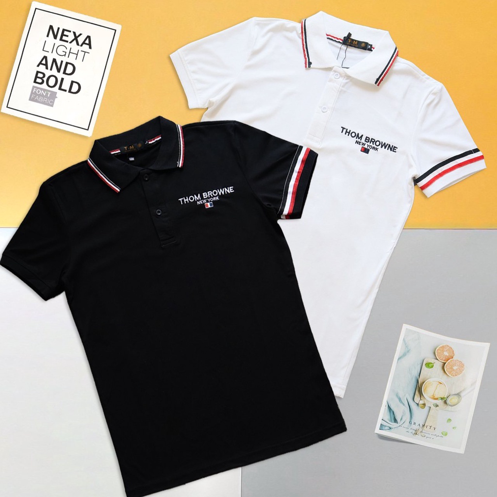 Áo thun nam ngắn tay POLO thêu chữ viền vai basic đơn giản vải cotton giãn bốn chiều tay ngắn VBSHOP0039