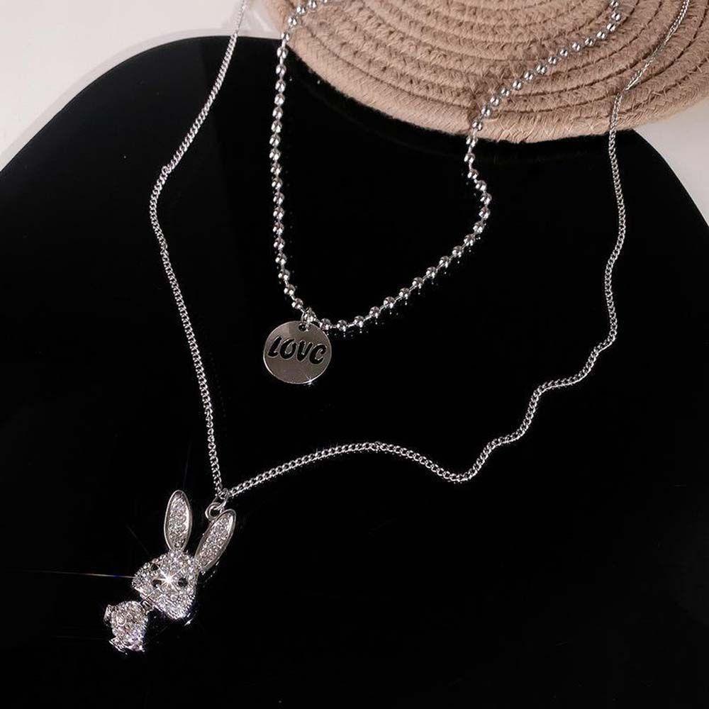 FORBETTER Vòng Cổ Choker Bằng Thép Titan Mặt Thỏ Hoạt Hình Màu Bạc / Vàng Phong Cách Punk Hip Hop Thời Trang Cho Nữ
