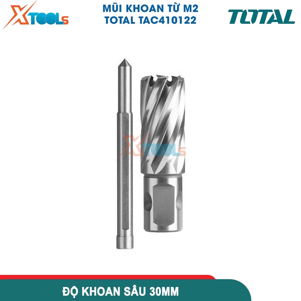 Mũi khoan từ M2 (100c/T) TOTAL kích thước từ 12mm đến 36mm, độ khoan sâu: 30mm, chất liệu: HSS M2 -CHÍNH HÃNG-XTOOLS