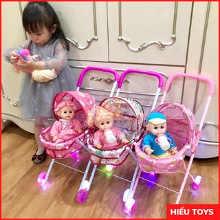 Đồ chơi trẻ em xe đẩy em bé kích thước bê 25cm mắt nhắm mở món đồ yêu thích của mọi bé gái hiếu toys