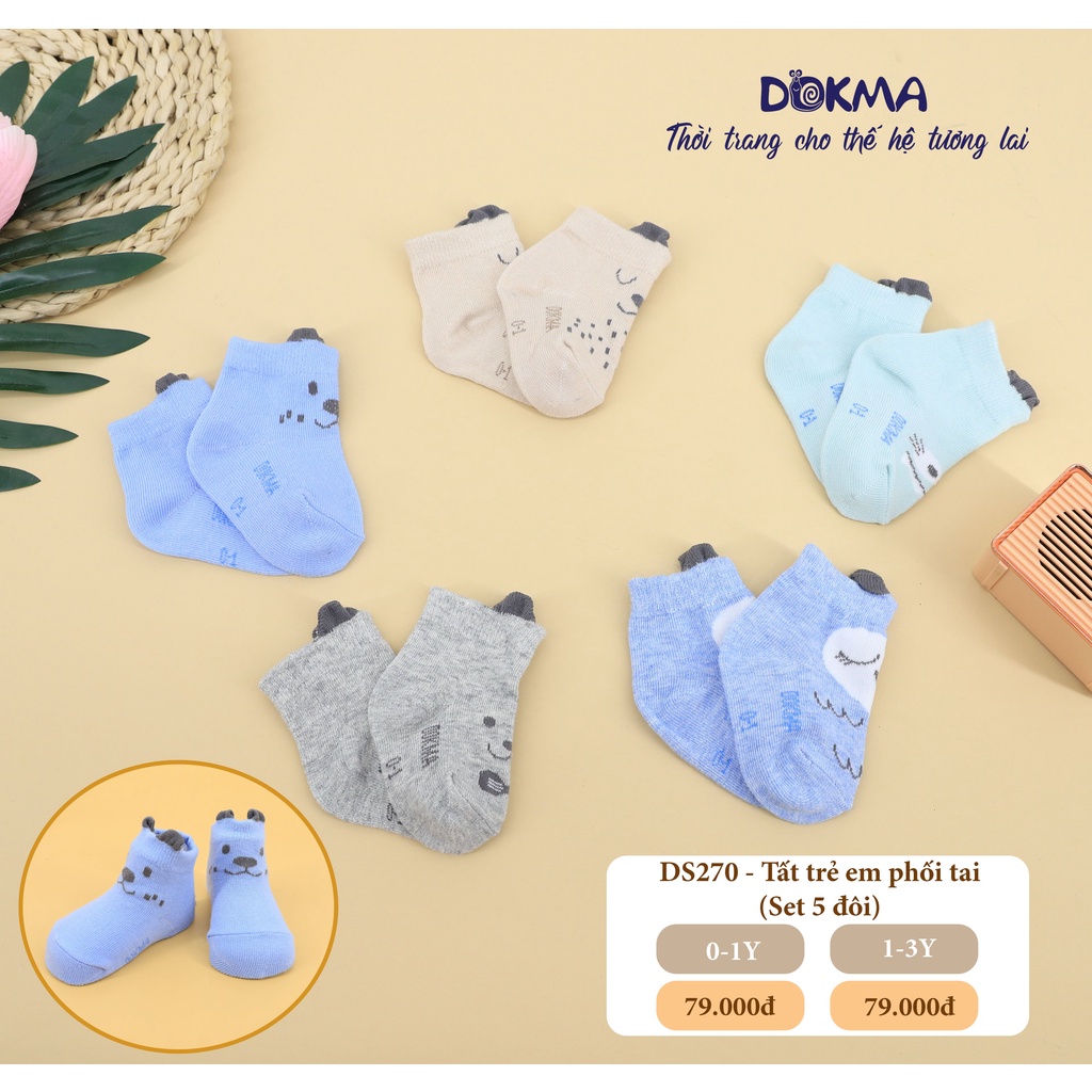 Dokma - Set 5 đôi tất trẻ em phối tai chống trượt  (0-3y) DS270