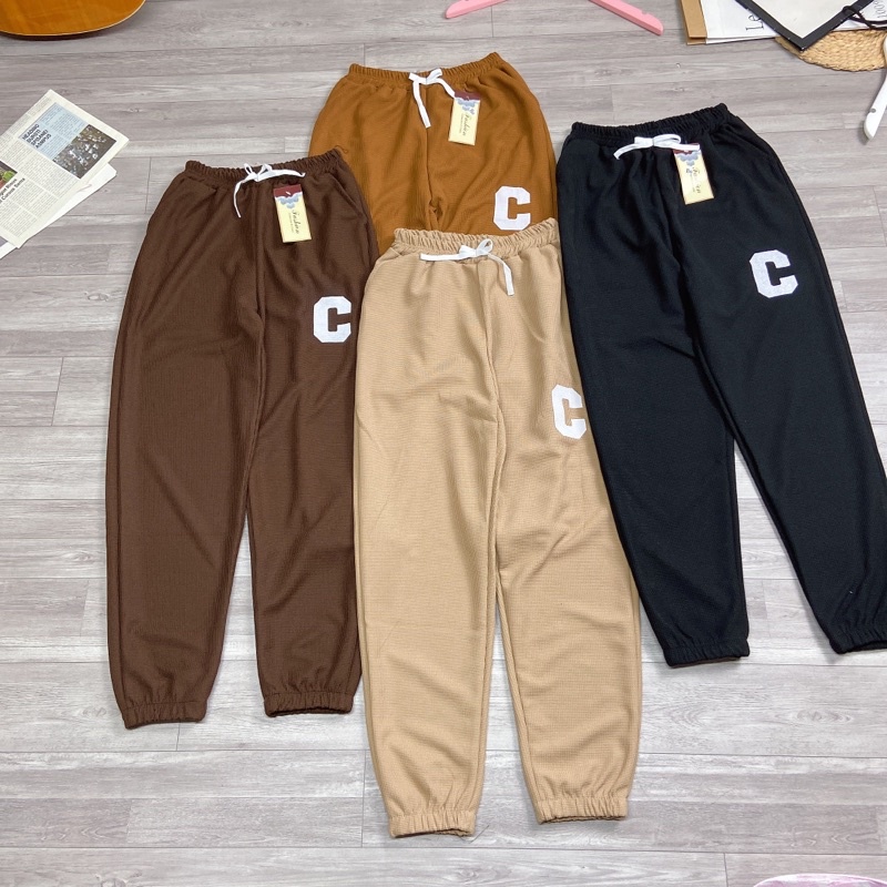 Quần Bom Tổ Ong Chữ C Quần Dài Thể Thao Nữ Chun Gấu