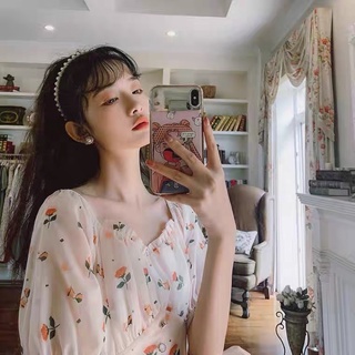 Đầm trắng hoa cam tay ngắn đính cúc ngọc thời trang nữ 2022