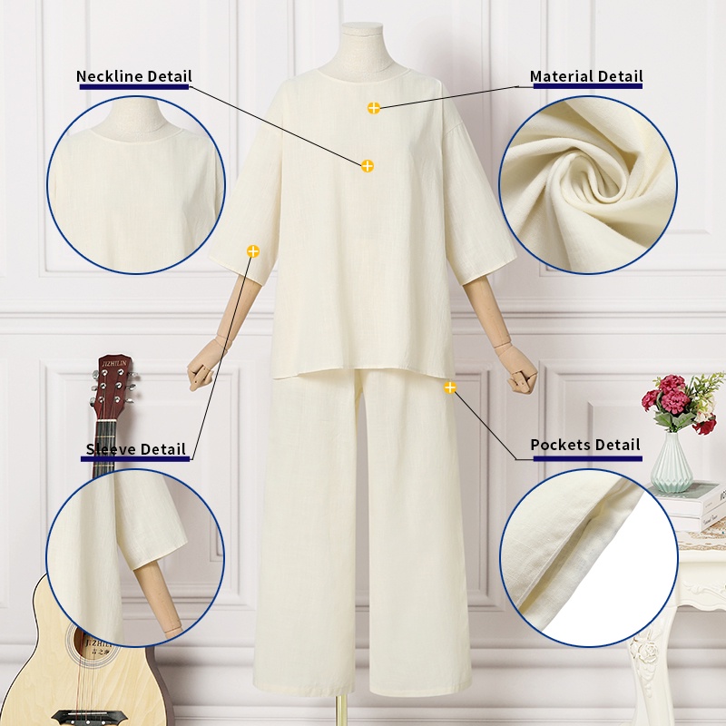 Set đồ Zanzea gồm áo thun tay lửng dáng rộng + quần dài lưng thun thời trang Hàn cho nữ