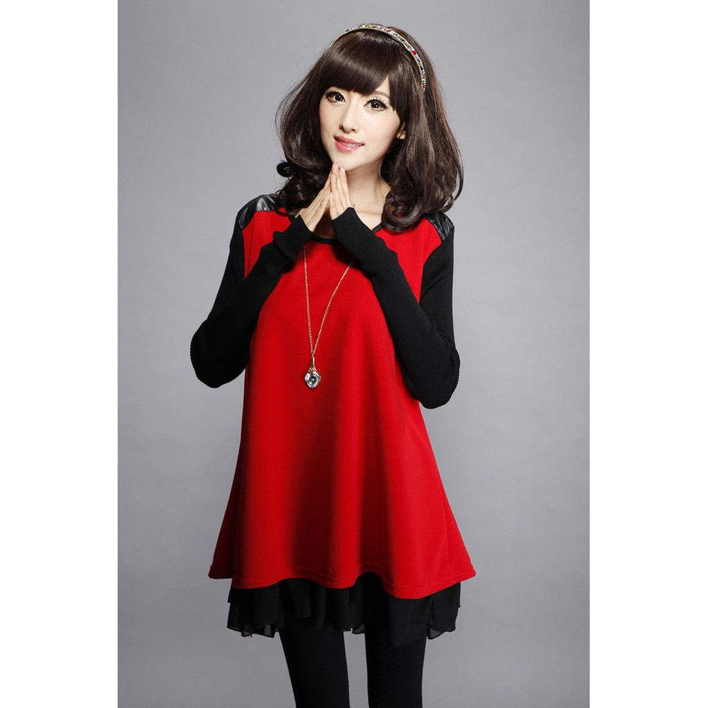 Freeship 40k đơn 99k tại HN & HCM - Đầm bầu dạ nỉ tay len -DB021