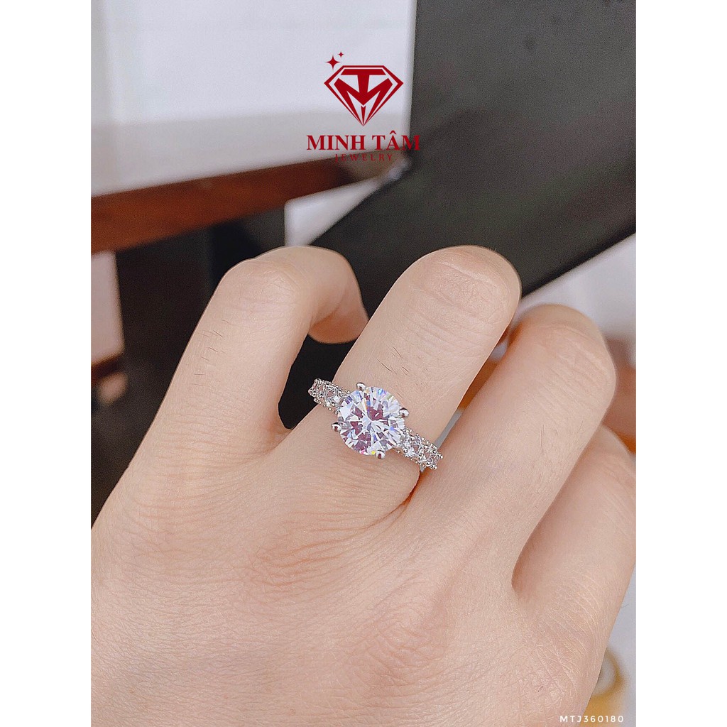 Nhẫn bạc nữ xi bạch kim cao cấp ổ đá cao cấp-Minh Tâm Jewelry