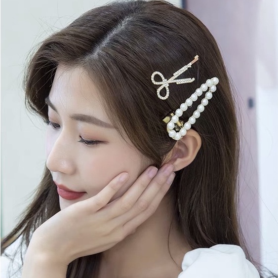 Kẹp tóc mái xinh cute Hàn Quốc chất liệu thép không rỉ đính hạt trai Shinosha KTM001