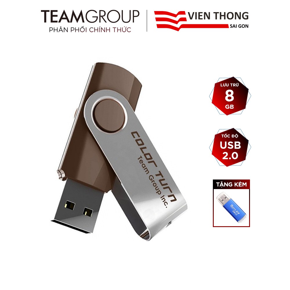 USB 2.0 Team Group E902 8GB nắp xoay 360 (Nâu) tặng đầu đọc thẻ - Hãng phân phối chính thức | WebRaoVat - webraovat.net.vn