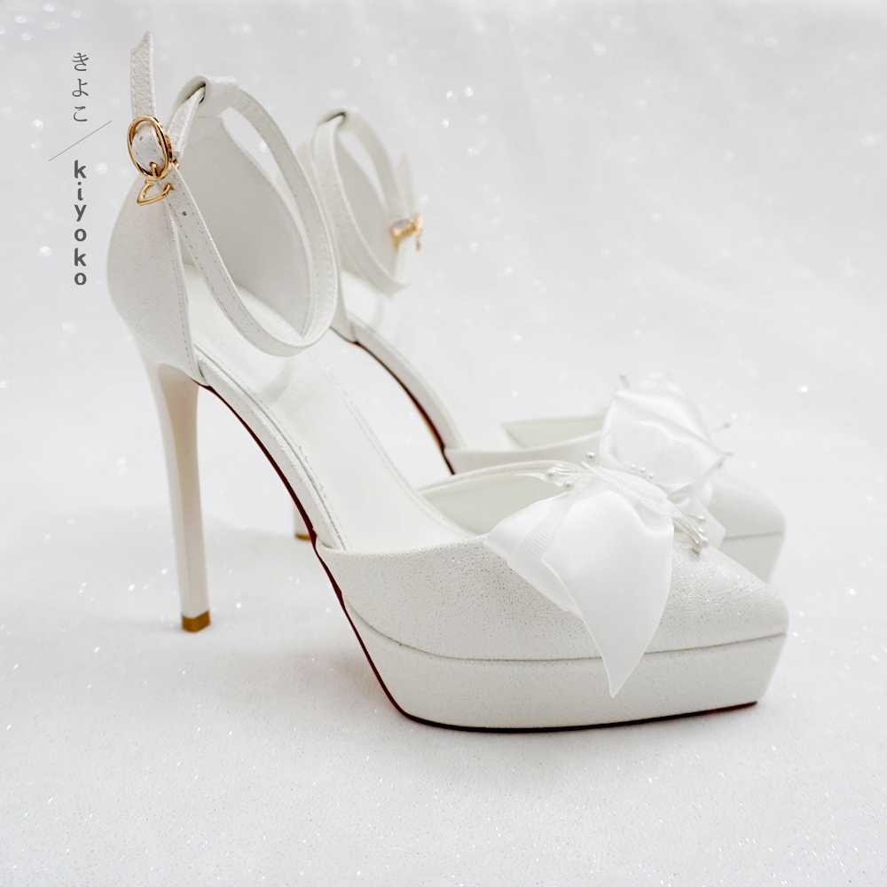 Giày cưới Kiyoko GÓT ĐÚP siêu chắc chân đính nơ satin | cao 12cm