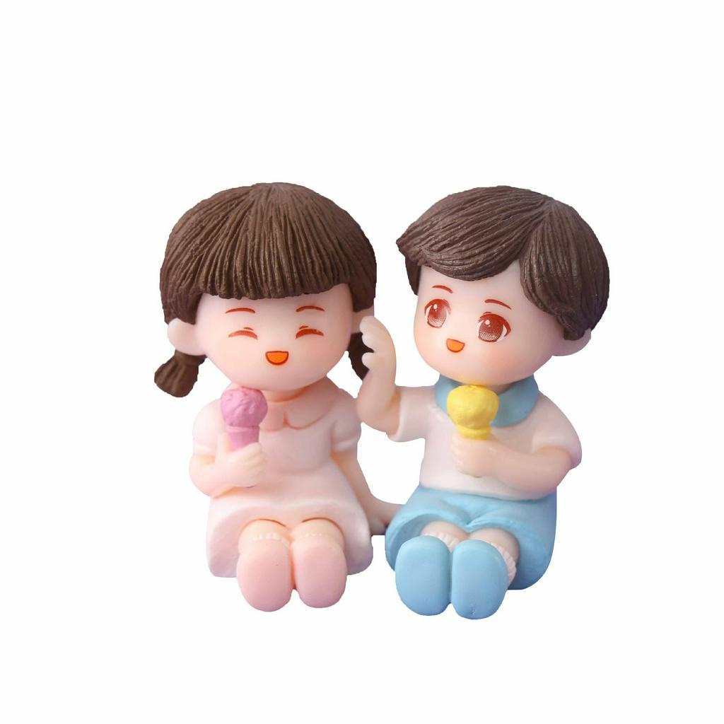 Mô hình đôi bạn ăn kem trang trí nhà búp bê, làm móc khóa, DIY
