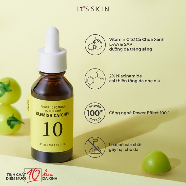 [Tem Chính Hãng] Tinh chất dưỡng sáng cấp ẩm sâu It's Skin Power 10 Formula VC Effector Blemish Catcher Hàn Quốc 30ml