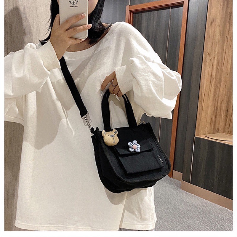 Túi đeo chéo gấu hoa ulzzang siêu cưng (có sẵn, hình thật)