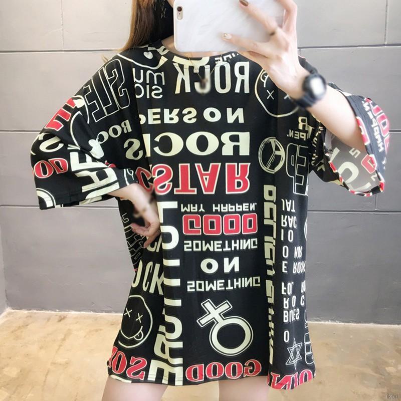 Áo tay ngắn Ngắn Tay In Chữ Dáng Rộng Cho Nữ