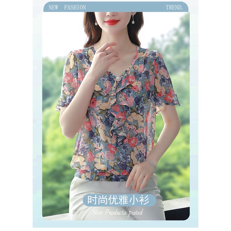 Áo Sơ Mi Voan Hoa Ngắn Tay Dáng Rộng Xinh Xắn Theo Phong Cách Mùa Hè Dành Cho Nữ