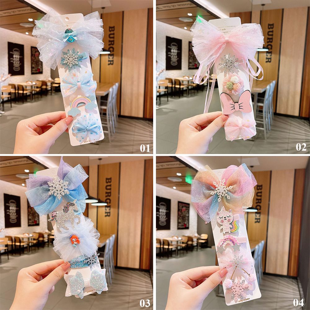 Set 5 kẹp tóc hình bông tuyết/ cầu vồng dễ thương cho bé gái