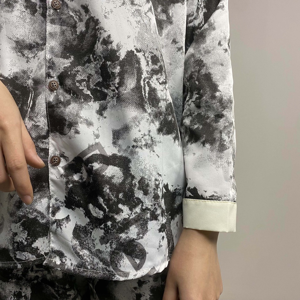 Bộ đồ ngủ hoa văn siêu đẹp tay dài quần dài cổ bèo, pijama chất kate giặt không phai, không nhàu (ảnh shop chụp) | BigBuy360 - bigbuy360.vn