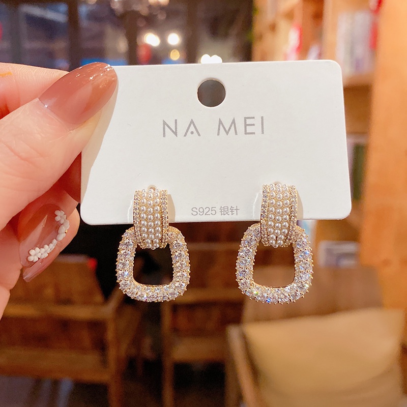 Bông Tai Đính Kim Cương Và Ngọc Trai Giả Cao Cấp Phong Cách Thời Trang Mới 2022