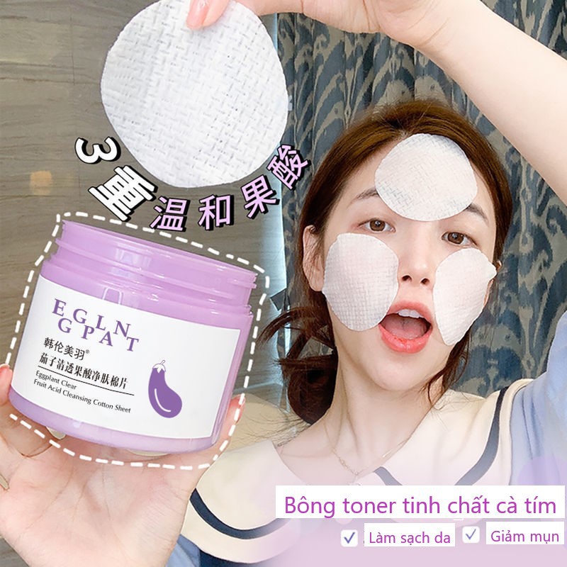 Bông Toner Tinh Chất Cà Tím HUNMUI HM29 làm sạch da, giảm mụn 110ml (2ml x 55 miếng)