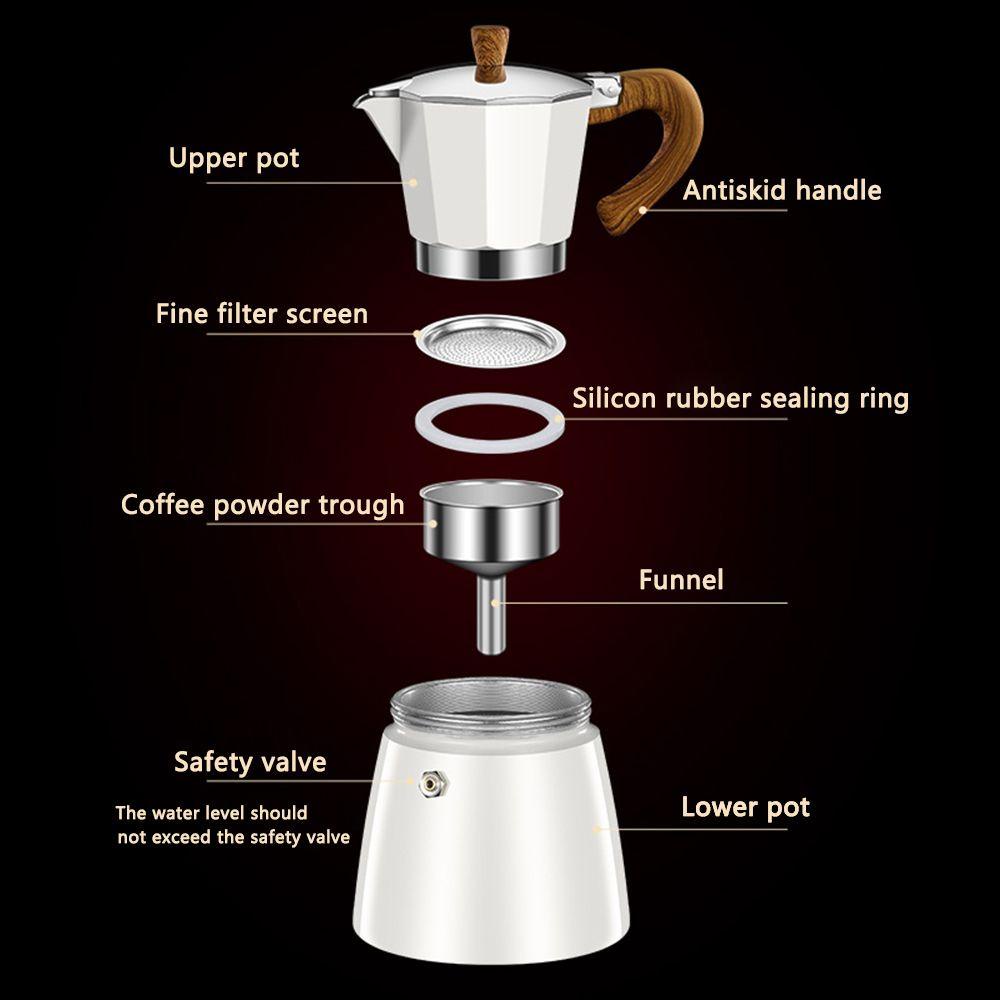 WATTLE Bình Pha Cà Phê Espresso 3 / 6 150 / 300ML Tay Cầm Bằng Gỗ Phong Cách Ý Cổ Điển