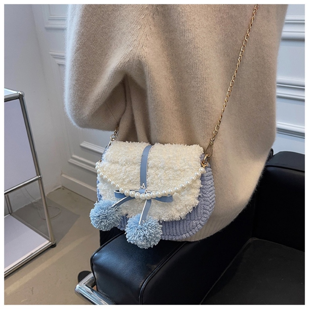 DIY Túi Handmade Tự Đan Yên Ngựa Pom Pom Có Nơ - Phụ Kiện Đan Túi