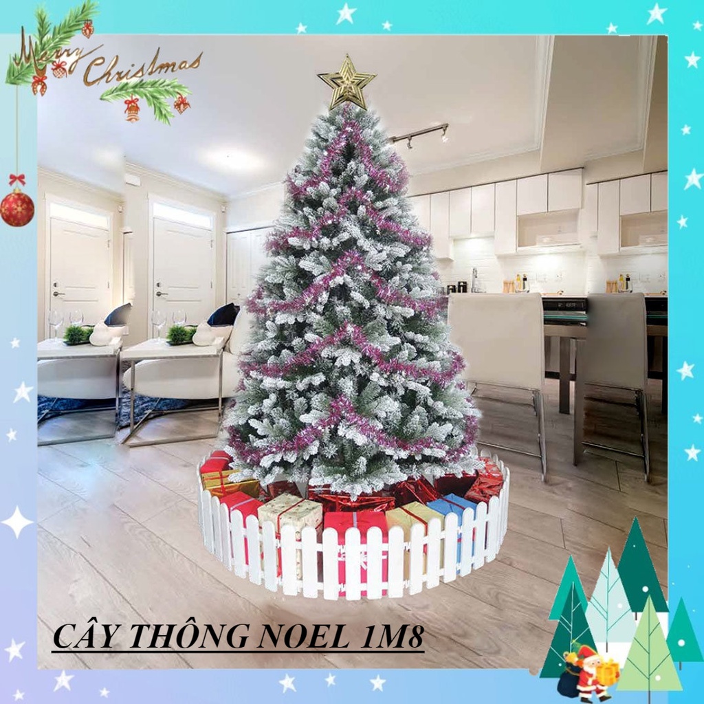 Cây thông noel pe phủ tuyết 1m8, cây thông noel tán lá PE dày xòe cành tự động trang trí giáng sinh trong nhà ngoài trời