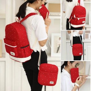 BỘ BA MÓN BALO TÚI XÁCH,BALO CHẤM BI THỜI TRANG,BA LÔ CAO CẤP,BALO VẢI BỐ,BA LÔ CANVAS,BALO ĐẸP,BALO NỮ,BALO TEEN,BALORE