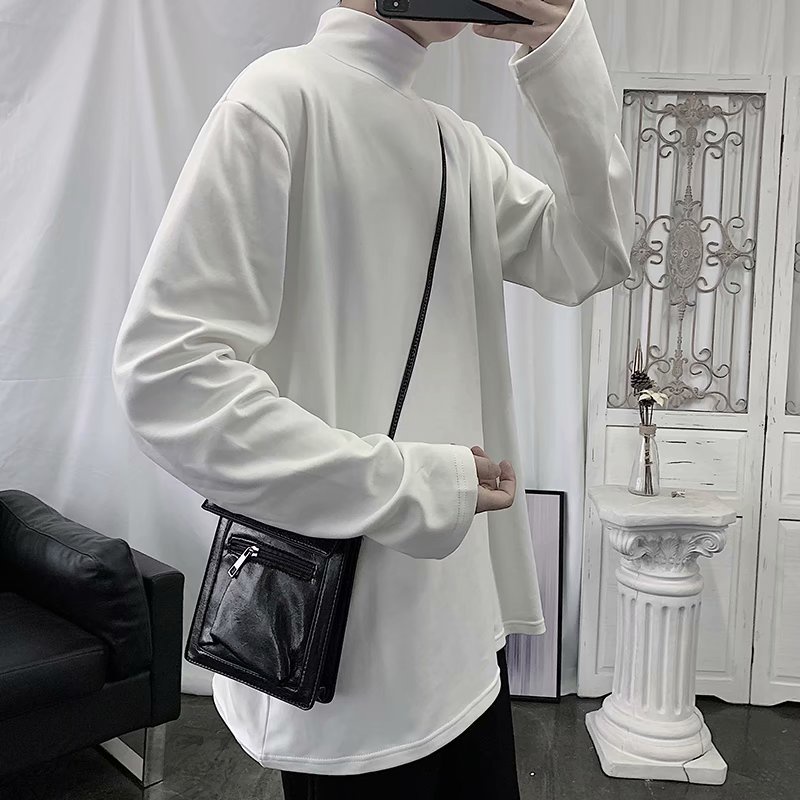 Áo Thun Tay Dài Cổ Cao Màu Sắc Đơn Giản Phong Cách Hàn Quốc Cho Nam Size M-3Xl